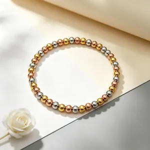 Minimalistisches 6mm Edelstahl-Perlenarmband in drei Farben, 18K vergoldet für Damen