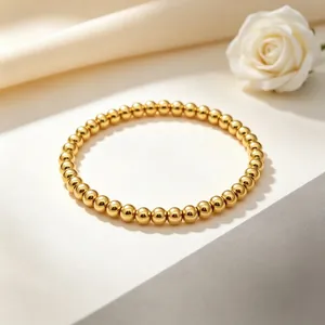 Minimalistisches 6mm Edelstahlperlenarmband mit 18 Karat Vergoldung in luxuriöser Optik