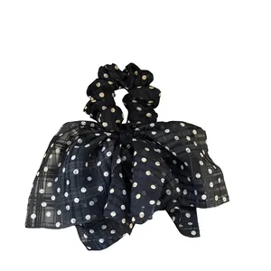 Elegant black polka dot chiffon bow hair scrunchie for women stylish hair accessories