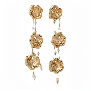 Koreanische Mode Kupfer Blume Glas Quaste Ohrstecker Mit Silber Ohrringpfosten Gold Silber Elegante Schmuck Für Damen
