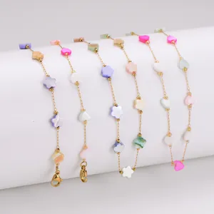 Colorful Shell Heart Flower Pendant Necklace Bracelet Set Gold Plated Stainless Steel Dopamine Style Jewelry For Women