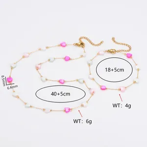 Detailed dimensions and weights for this shell heart necklace and bracelet set jewelry