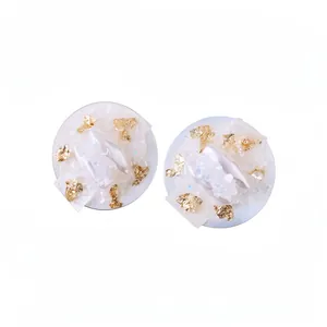 Luxury Fashion Round Artificial Pearl Stud Earrings With Gold Leaf Resin Design Minimalist Silver Earring Post Niche Versatile Earrings For Women