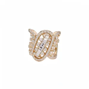 Bague Ouverte en Zirconia Ovale Torsadée Géométrique de Luxe Bague en Cuivre Or Argent pour Femmes Bijoux de Bague Réglable