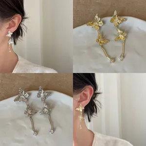 Vintage Schmetterling Quaste Ohrstecker Silber Ohrringpfosten Luxuriöse Strass Hängeohrringe Für Damen Mode Schmuck