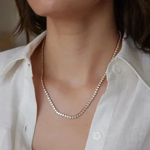 Collar de Tenis de Zirconia Chapado en Oro de 18K de Acero Inoxidable Para Mujer Elegante Individual Lujo Moda Cadena de Strass Joyería