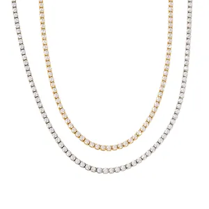 Elegante collar de tenis en acero inoxidable chapado en oro de 18k con circonitas cúbicas