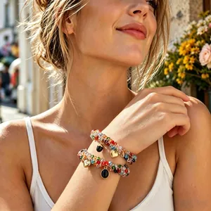Stainless Steel Heart Pendant Beaded Bracelet For Women PVD Gold Plated Waterproof Fashion Hair Tie Dual Use Jewelry Gift