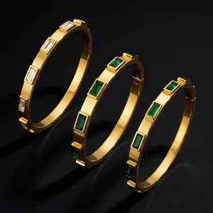 Bracelet Jonc pour Femmes en Acier Inoxydable 304 Plaqué Or Argent Avec Strass Taille Baguette Style Occidental Bijoux de Mode