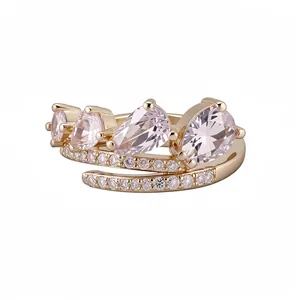 Elegante Zirconia Waterdruppel Open Ring Voor Vrouwen Exquise Koper Ingelegde Peervorm Verstelbare Vingerring Mode Sieraden Accessoire