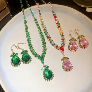 Vintage Koper Zirconia Traan Hanger Halsketting En Oorbellen Set Luxe Middeleeuwse Stijl Vrouwen Sieraden Accessoire