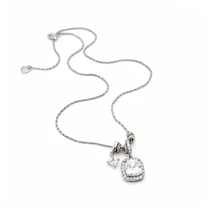 Luxus Quadratischer Zirkonia Anhänger Halskette Für Damen Leichte Luxus Temperament Kupfer Halskette Kette Mode Geometrischer Schmuck