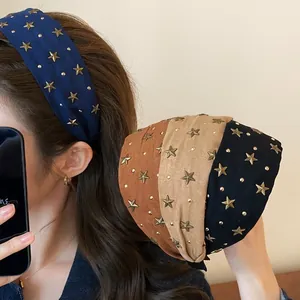Koreaanse Stijl Ster Klinknagels Brede Haarband Voor Vrouwen Mode Stof Haarband Dagelijks Veelzijdige Haaraccessoires