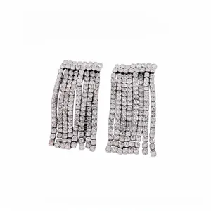 Luxe Koperen Strass Kwasten Oorknopjes Voor Vrouwen Elegante Zilverkleurige Ingelegde Kwasten Hangoorbellen Statement Sieraden