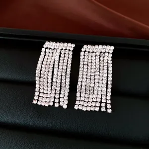 Elegante zilveren kwastjes oorbellen versierd met fonkelende heldere strass-steentjes