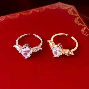 18K Vergulde Koperen Zirconia Ovale Open Ring Verstelbare Luxe Mode Geometrische Vingerring Voor Vrouwen Sieraden Cadeau