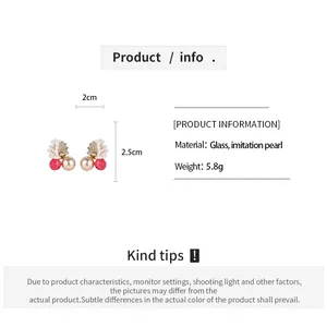 Beaded pearl stud earrings with size measurements, 2cm width and 2.5cm height specs.