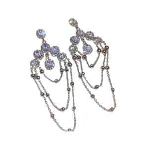 Luxury Zirconia Inlaid Hollow Butterfly Artificial Pearl Tassel Earrings Sophisticated Long Fringe Dangle Earrings For Women