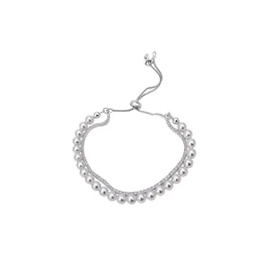 Französisch Leichter Luxus Doppellagiges Armband Für Damen Kupfer Zirkonia Künstliche Perle Verstellbare Kette Schmuck