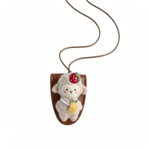 Handgemaakte Pluche Schaap Pop Hanger Ketting Voor Vrouwen Zoet Niche Ontwerp Wollen Leren Koord Truiketting Brilhouder