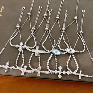 Élégante collection de bracelets œil de zircon et croix avec chaînes réglables