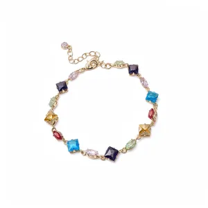 Fashion Multicolored Zirconia Geometric Bracelet For Women Gold Silver Plated Copper Rhombus Oval Bangle Elegant Jewelry Gift