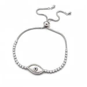 Mode Zirconia Schelp Boze Oog Armband Voor Dames Verzilverd Koper Verstelbare Kruis Tennis Armband Minimalistische Handsieraden