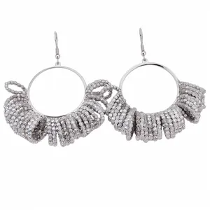 Übertriebene Runde Creolen Mit Glasperlen Mode Silber Grau Kaltstil Große Kreis Ohrringe Für Damen Party Schmuck