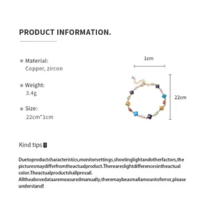 Detailed product specifications and sizing for colorful zircon geometric bracelet