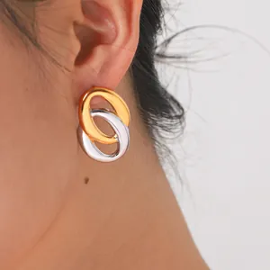 Geometrische Ineengrijpende Ovale Oorknopjes 18K Verguld Roestvrij Staal Meerkleurige Oorbellen Voor Dames