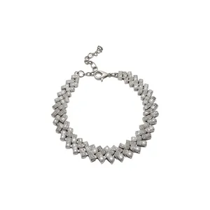 Luxury European Style Alloy Rhinestone Bracelet For Women Shiny Silver Round Geometric Chain Bracelet Sparkling Jewelry Gift