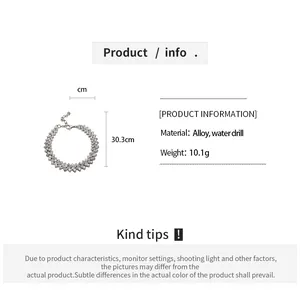 Detailed specifications of alloy rhinestone circular bracelet showing dimensions and weight