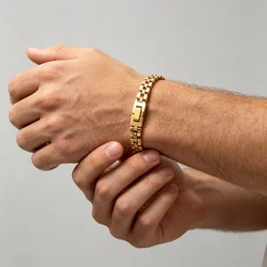 Bracelet élégant 10 mm en acier inoxydable doré style bracelet de montre homme