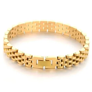 Bracelet pour homme en acier inoxydable doré style bracelet de montre fermoir pliant 10mm