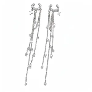 Perlenbesetzte Stern Quaste Künstliche Perle Ohrclips Für Damen Ohne Loch Personalisierte Legierung Zirkonia Lange Hängeohrringe Elegant Silber
