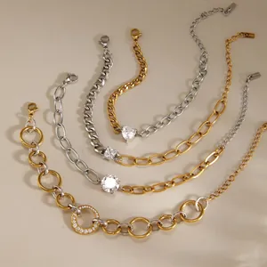 Bracelets en chaîne en acier titane bicolore or et argent avec breloques en zircon, lot de 5