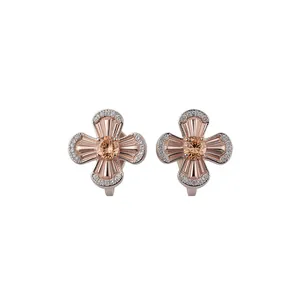 Vintage rose gold zircon flower ear clips for non-pierced ears, elegant jewelry