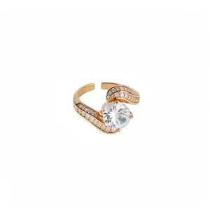 Luxus 18K Gold Vergoldet Kupfer Oval Zirkonia Verstellbar Offener Ring Für Damen Eleganter Geometrischer Statement-Ring High-End Mode Schmuck Geschenk