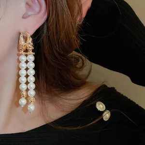 Boucles d'Oreilles Clous Gland de Perle Artificielle Double Couche Géométrique Vintage Français Avec Tige en Argent Sterling 925 Or Plaqué Bijoux Femme