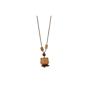 Vintage Houten Beer Hanger Ketting Handgemaakte Mori Girl Stijl Lange Trui Ketting Schattige Dieren Sieraden Voor Dames