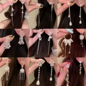 Franse Luxe Vlinder Kwastje Oorbellen Voor Vrouwen Elegante Zirconia Strik Lange Ketting Oorbellen Zilveren Oorsteker Sieraden