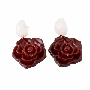 Vintage Harz Rose Blume Hängeohrringe Für Damen Europäischer Stil Kontrastfarbe Silber Ohrringpfosten Elegantes Retro Schmuck Geschenk