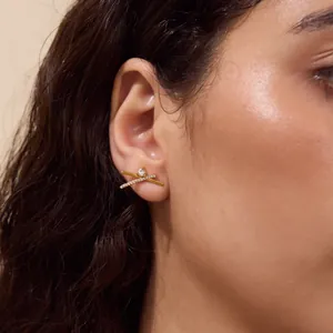 Orecchini a Bottone a Croce a Forma di X in Acciaio Inossidabile Placcato Oro 18K Minimalisti per Donna Gioielli di Lusso Leggeri Geometrici con Strass