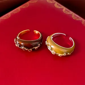 Vintage 18K Vergulde Strik Open Ring Voor Dames Elegante Emaille Drip Oil Verstelbare Vingerring Sieraden Cadeau Accessoire