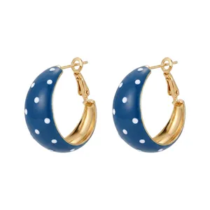 French Retro Enamel Polka Dot Hoop Earrings For Women Gold Plated Drip Oil C-Shaped Earrings Vintage Minimalist Jewelry Gift