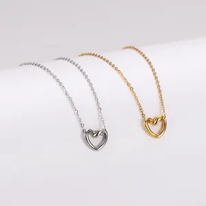 Collar Minimalista de Acero Inoxidable 304 Con Colgante de Corazón Hueco Retorcido Oro Plata Joyería Diaria Mujer