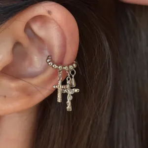 14k Vergoldete Kupfer Kreuz Wassertropfen Anhänger Ear Cuff Nischen Design Ohrklemme Nicht Durchstochene Ohrringe Damen Schmuck