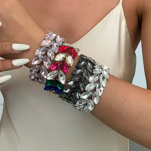 Bracelet Extensible Épi de Blé en Strass Européen Double Couche Jonc en Strass Coupe Marquise pour Femmes Bijoux de Mode Luxe