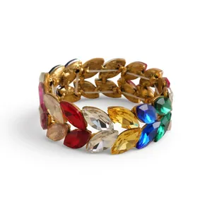 Bracelet extensible double couche épi de blé avec strass colorés sur base dorée