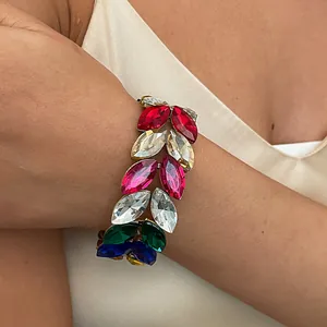Bracelet élastique en strass marquise colorés avec un design en double épi de blé